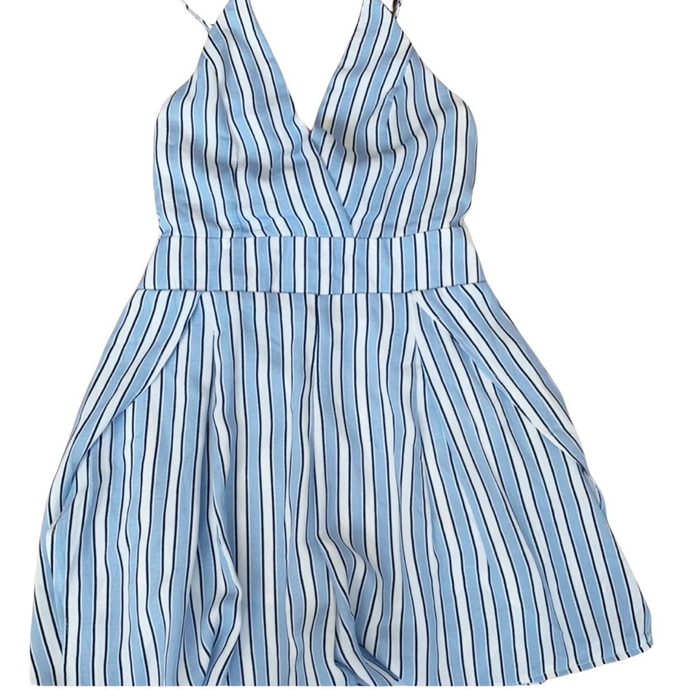 Seek The Label Blue Ivory Faux Wrap Striped Romper Small